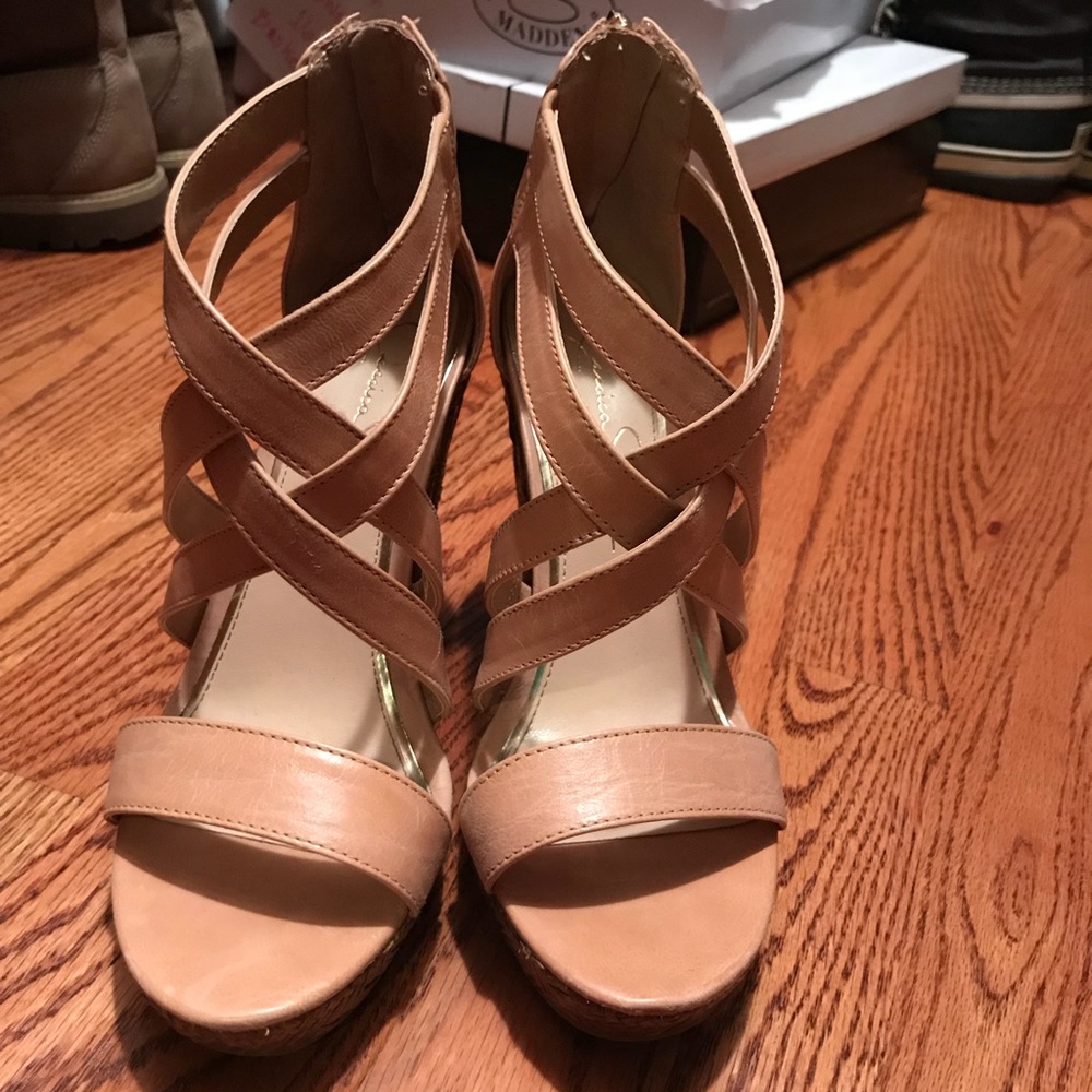 Jessica Simpson zip up nude wedges